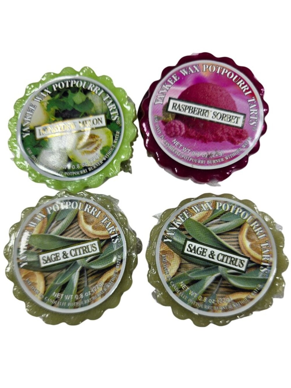 Yankee candle Wax Tarts Set Of 4 Honeydew Melon Raspberry Sorbet 2 Sage & Citrus